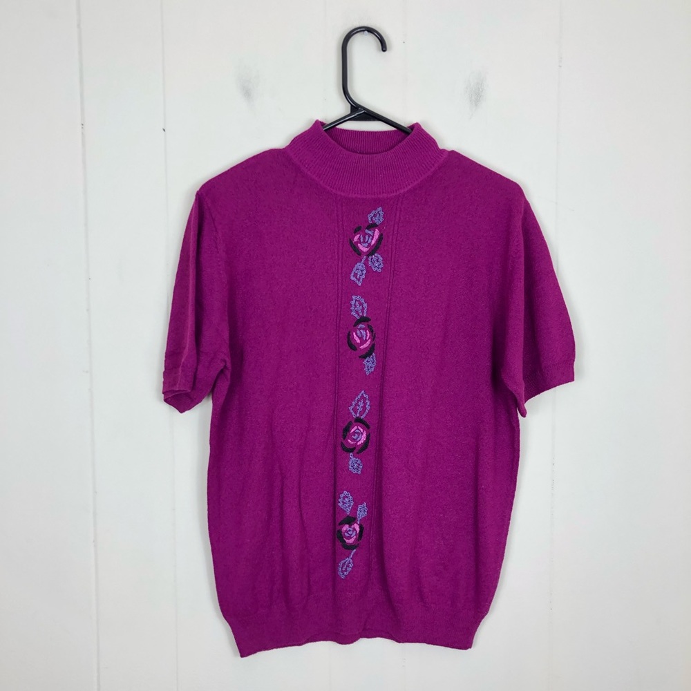 Vintage‎ Mock-Neck Embroidered Sweater Sz M